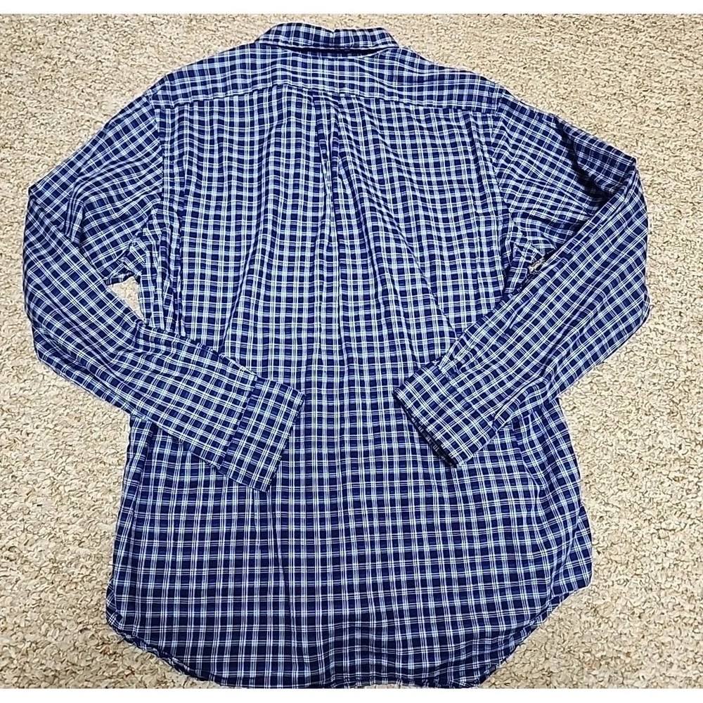 Ralph Lauren Blue‎ Plaid Long Sleeve Button Logo Shirt Size L